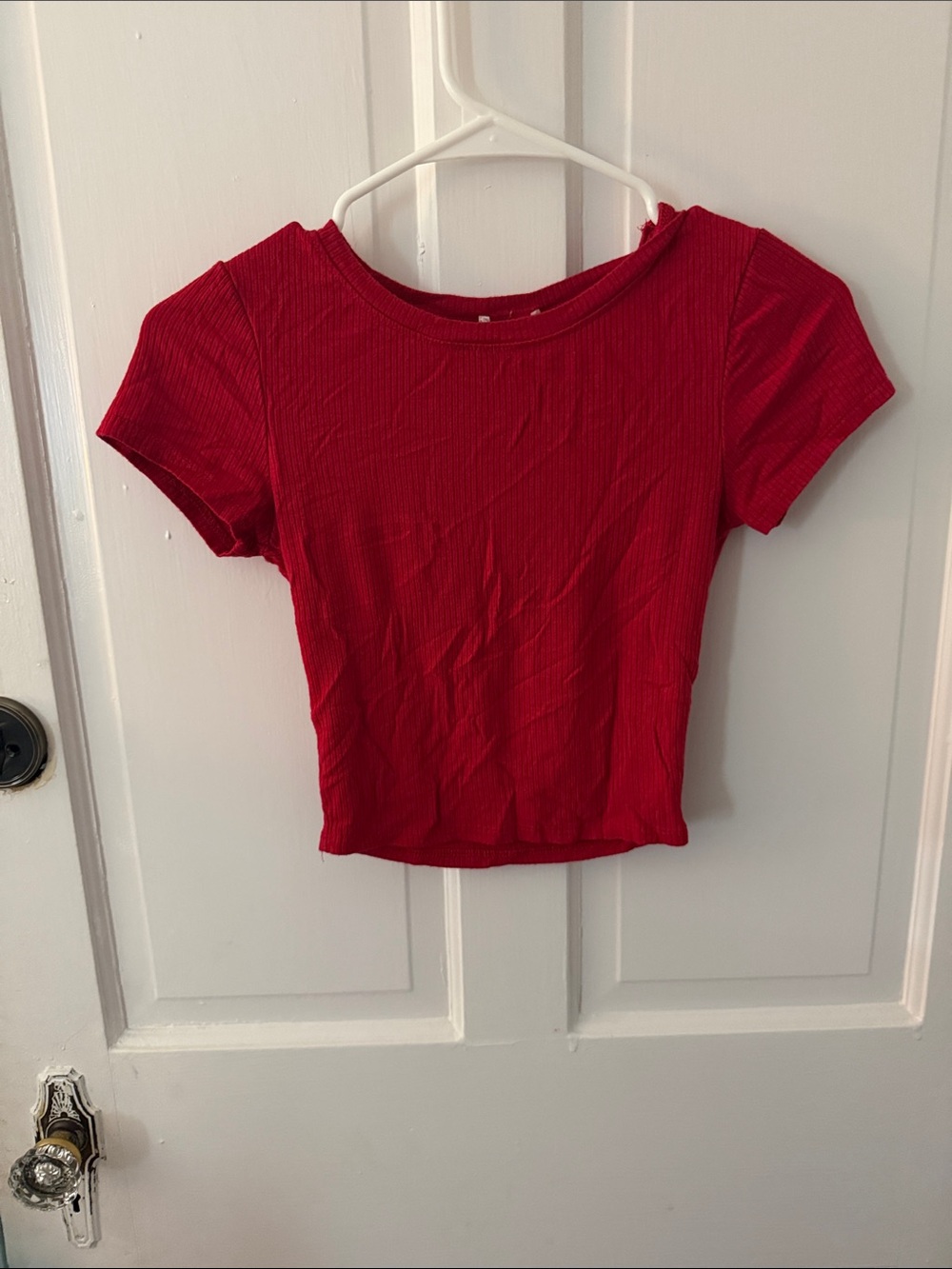 Bozzolo Red Ribbed Short Sleeve Crop Top